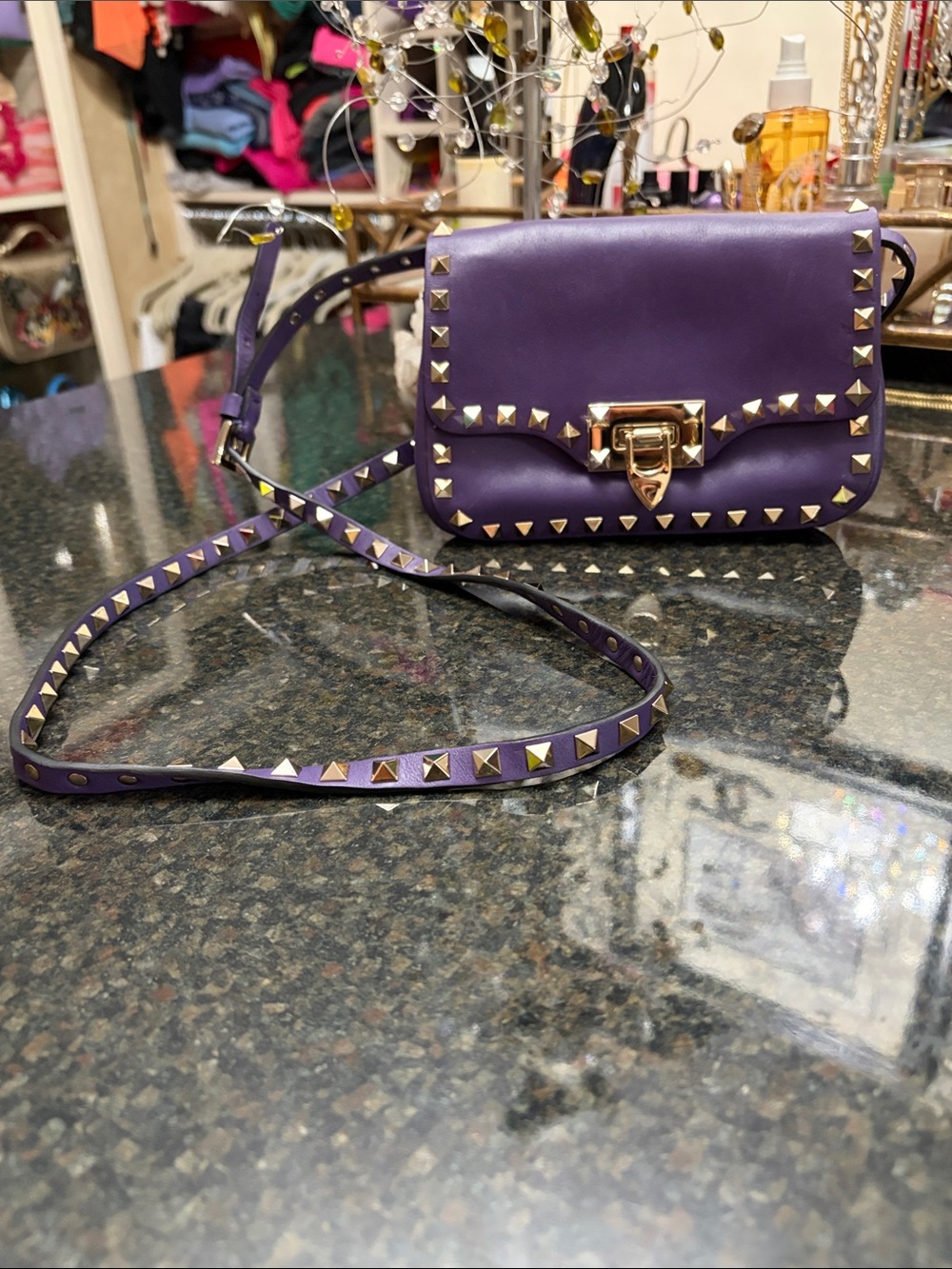 Valentino Purple Leather Studded Mini Crossbody Bag